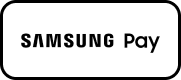 Logo of Samsung Pay, featuring the words "Samsung Pay" in black text on a white background with a thin black border.